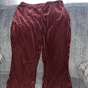 Velvet Striped Pants in Burgundy